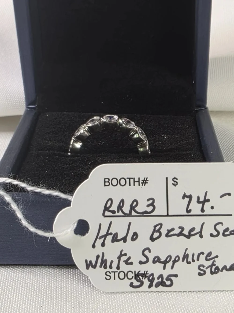 Italo Jewelry Halo Bezel White Sapphire Ring 925 Sterling Silver Stock 5925